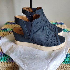 Navy blue wedges with traction bottom